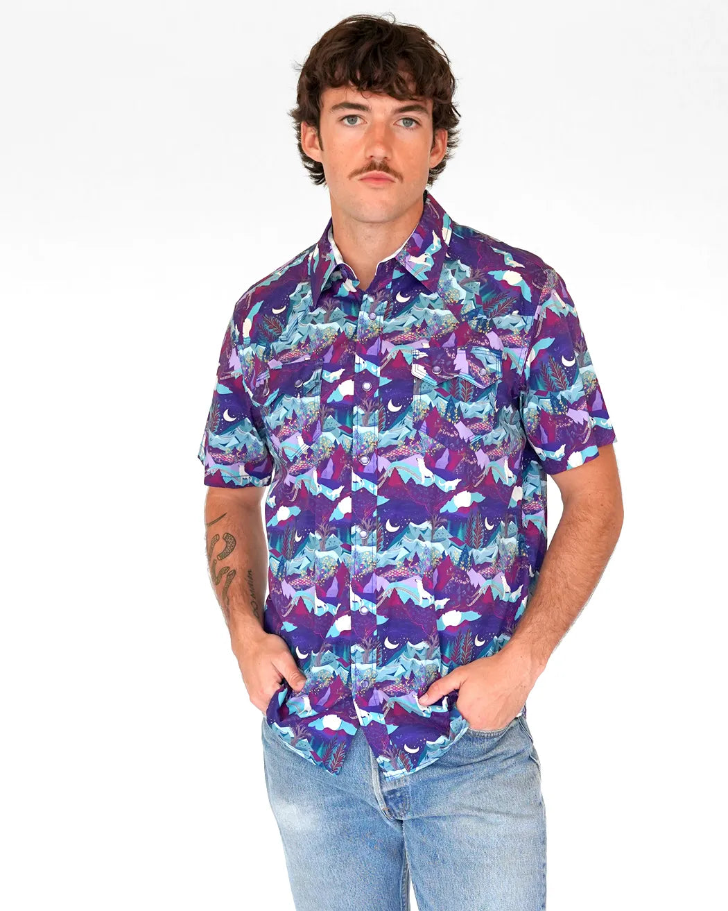 Hungry Like the Wolf Mens Short Sleeve Western Shirt
