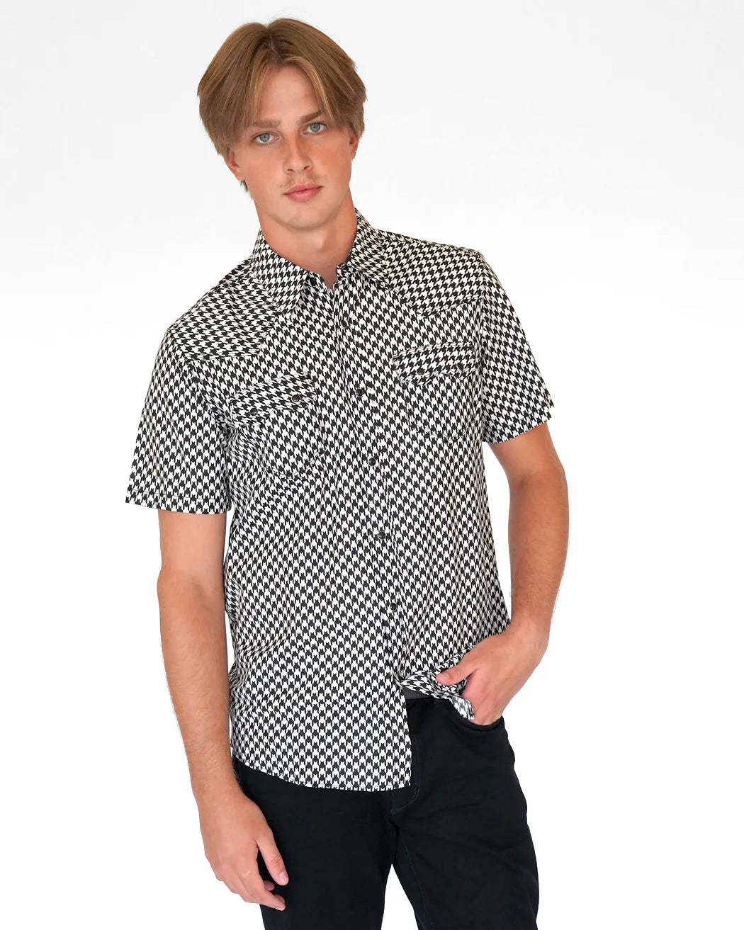White Wedding Mens Short Sleeve Western Shirt